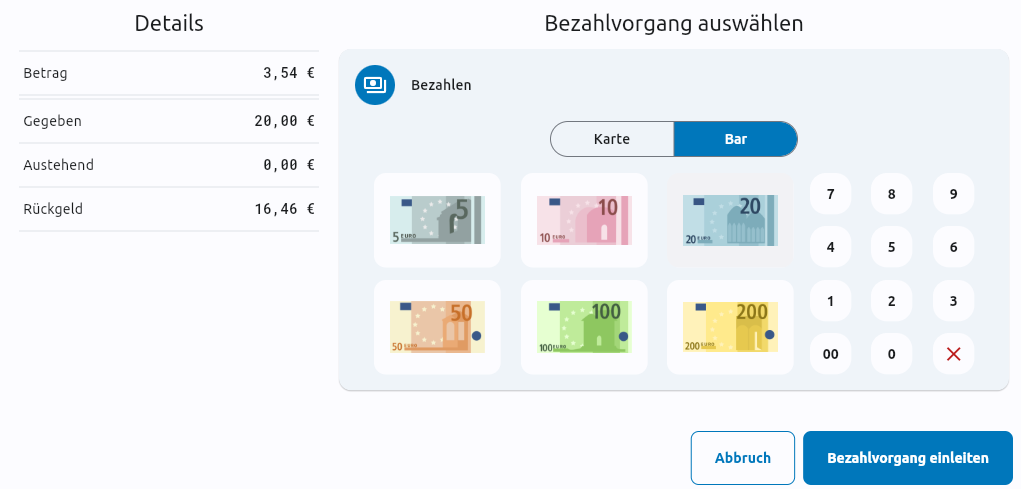 Payment view cash payment